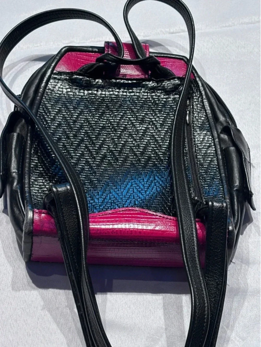 A Vintage Roche Leather 2002 Fuchsia & Black Textured Backpack